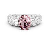 White gold Oval Cut Solitaire Morganite Leaf-Inspired Vine Band Ring with Prong Setting