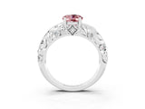 White gold Oval Cut Solitaire Morganite Leaf-Inspired Vine Band Ring with Prong Setting_3