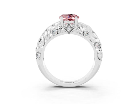 White gold Oval Cut Solitaire Morganite Leaf-Inspired Vine Band Ring with Prong Setting_3