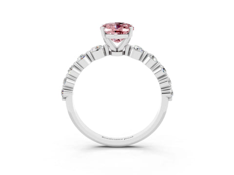 White gold Oval Cut Solitaire Morganite Ring with Pave Band and Four-Prong Setting_3