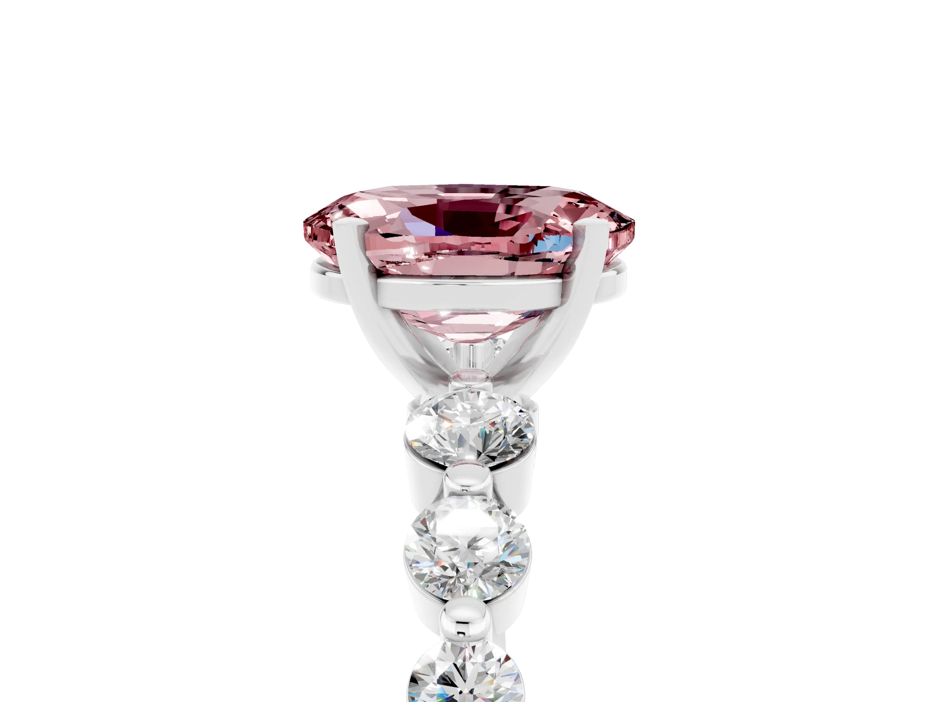 White gold Oval Cut Solitaire Morganite Ring with Pave Band and Four-Prong Setting_5