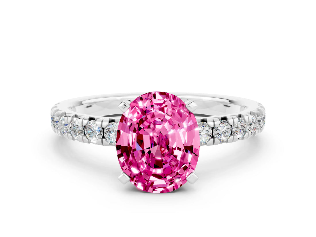 White gold Oval Cut Solitaire Pave Diamond Engagement Ring with Four-Prong Setting_12
