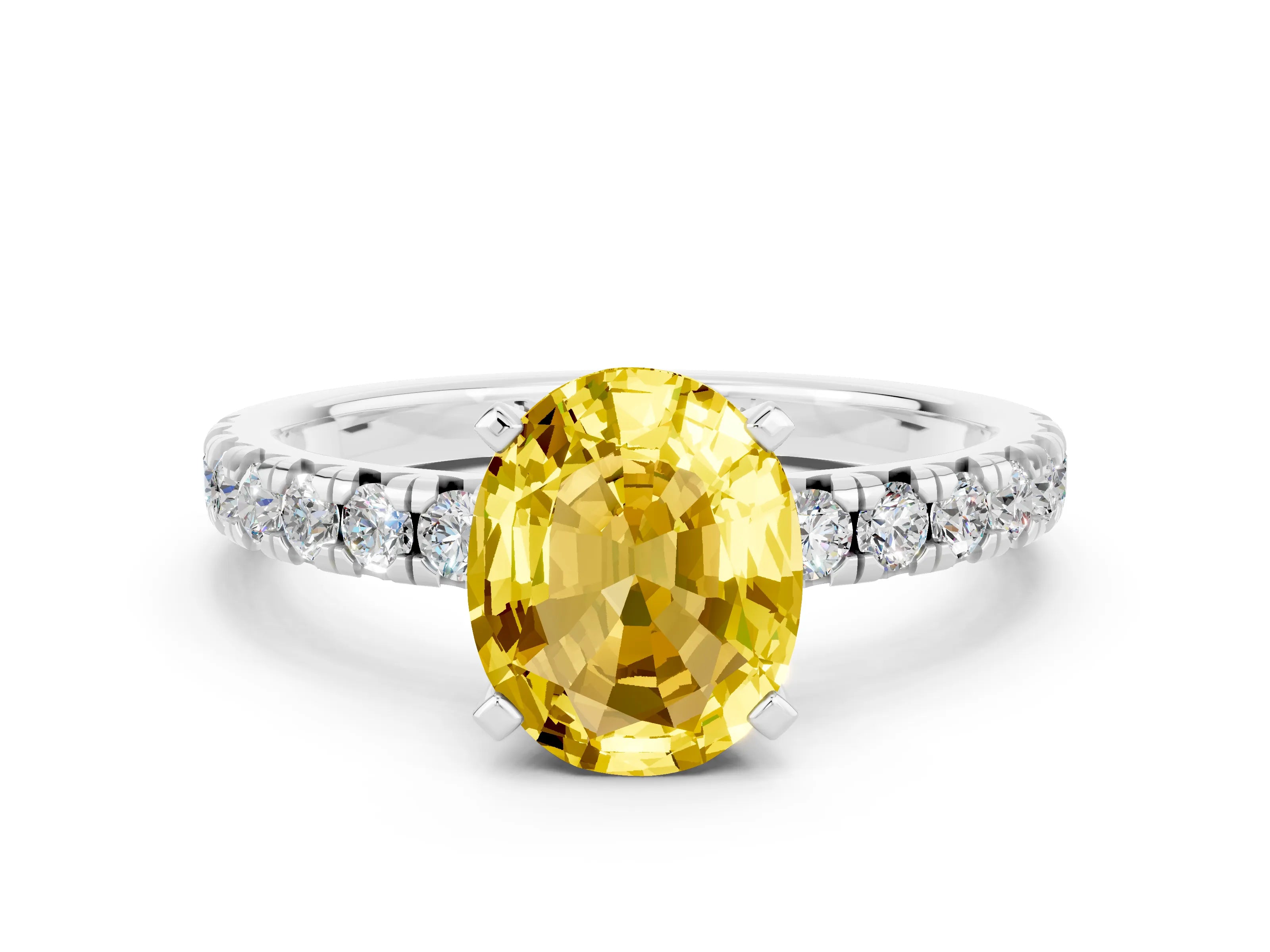 White gold Oval Cut Solitaire Pave Diamond Engagement Ring with Four-Prong Setting_12