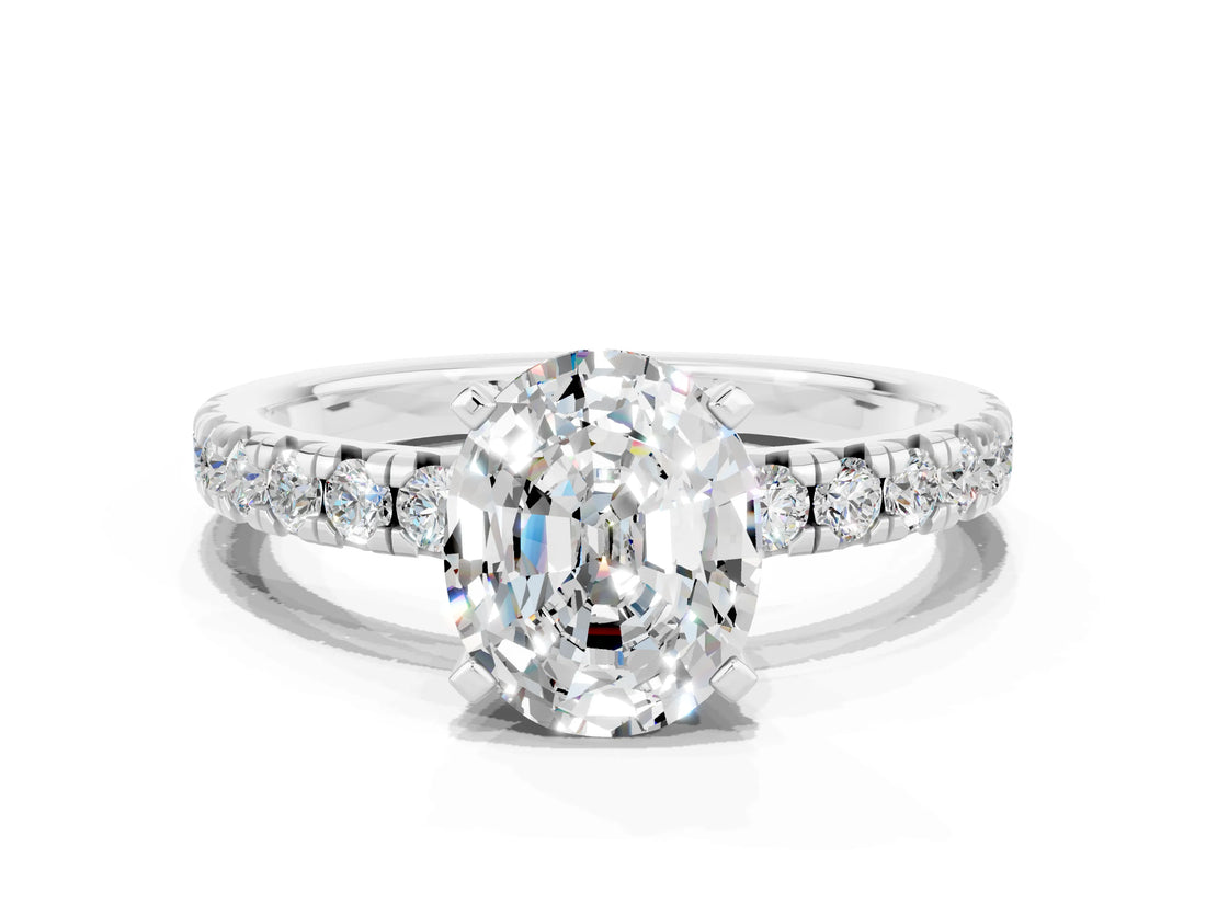 White gold Oval Cut Solitaire Pave Diamond Engagement Ring with Four-Prong Setting_12