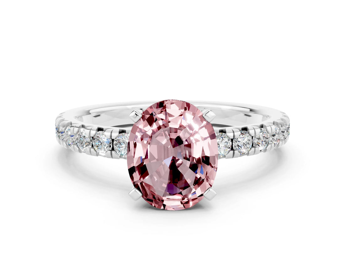 White gold Oval Cut Solitaire Pave Diamond Engagement Ring with Four-Prong Setting_12