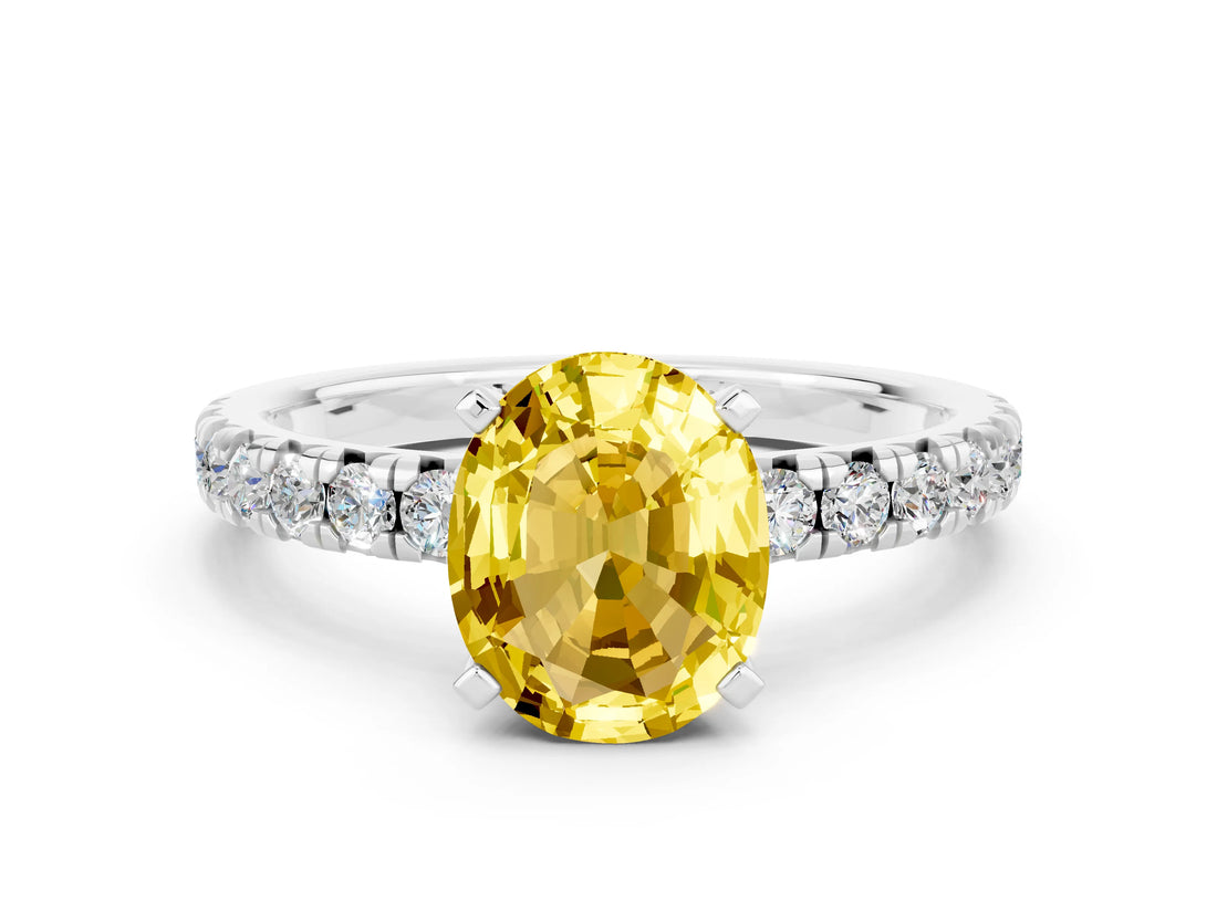 White gold Oval Cut Solitaire Pave Diamond Engagement Ring with Four-Prong Setting_12