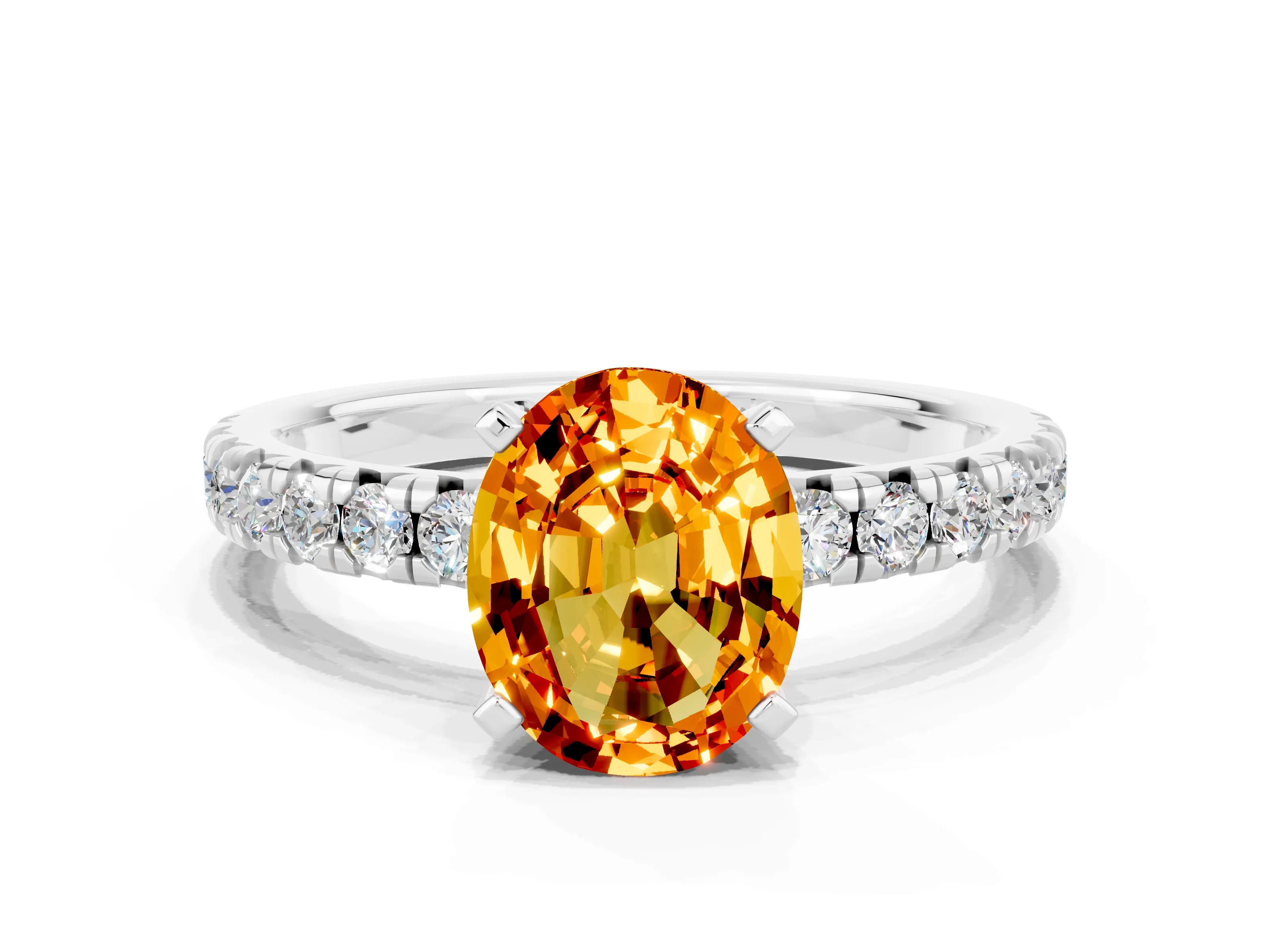 White gold Oval Cut Solitaire Pave Diamond Engagement Ring with Four-Prong Setting_12