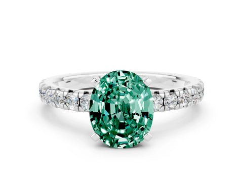 White gold Oval Cut Solitaire Pave Diamond Engagement Ring with Four-Prong Setting