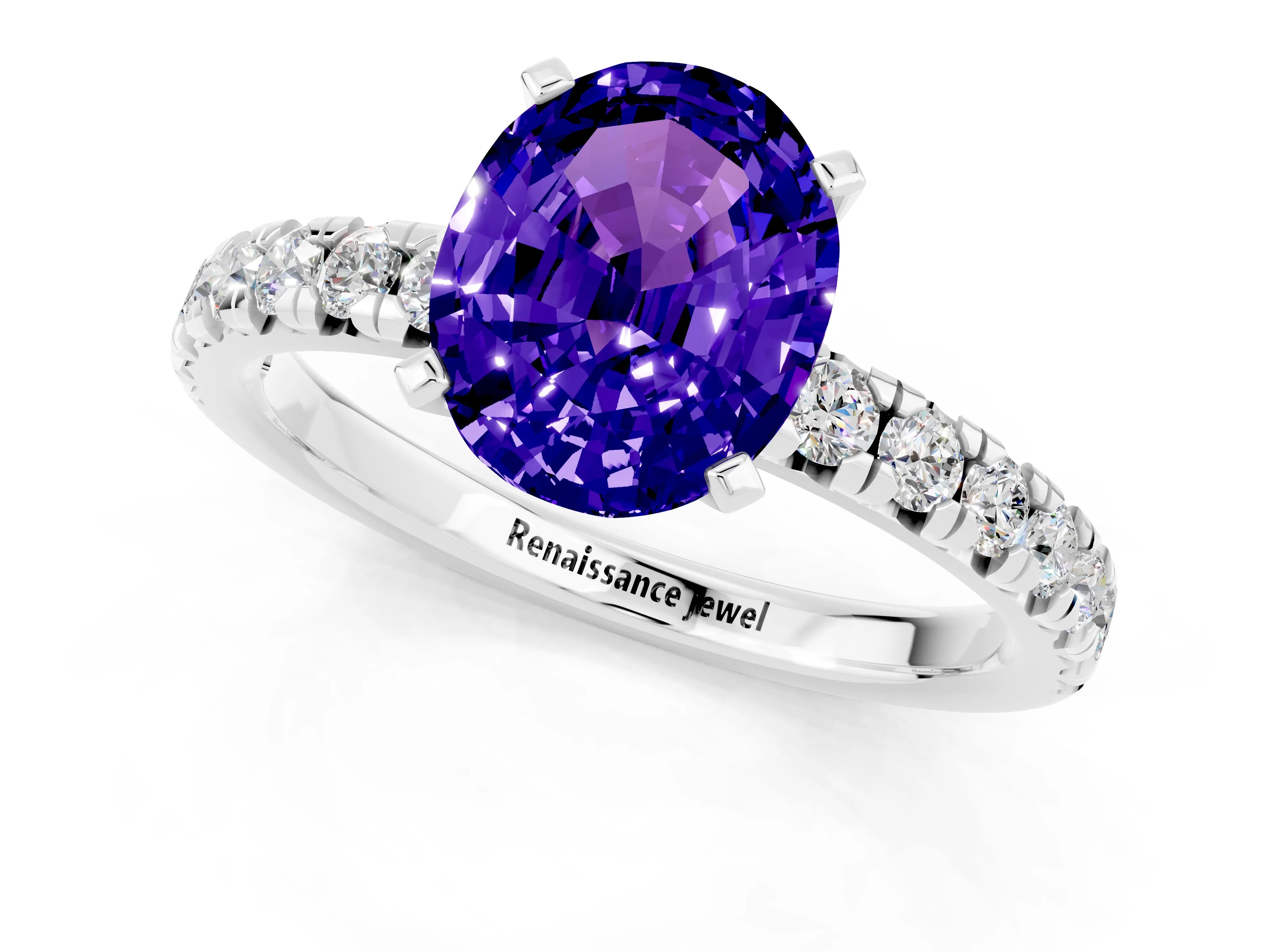 White gold Oval Cut Solitaire Pave Diamond Engagement Ring with Four-Prong Setting_1