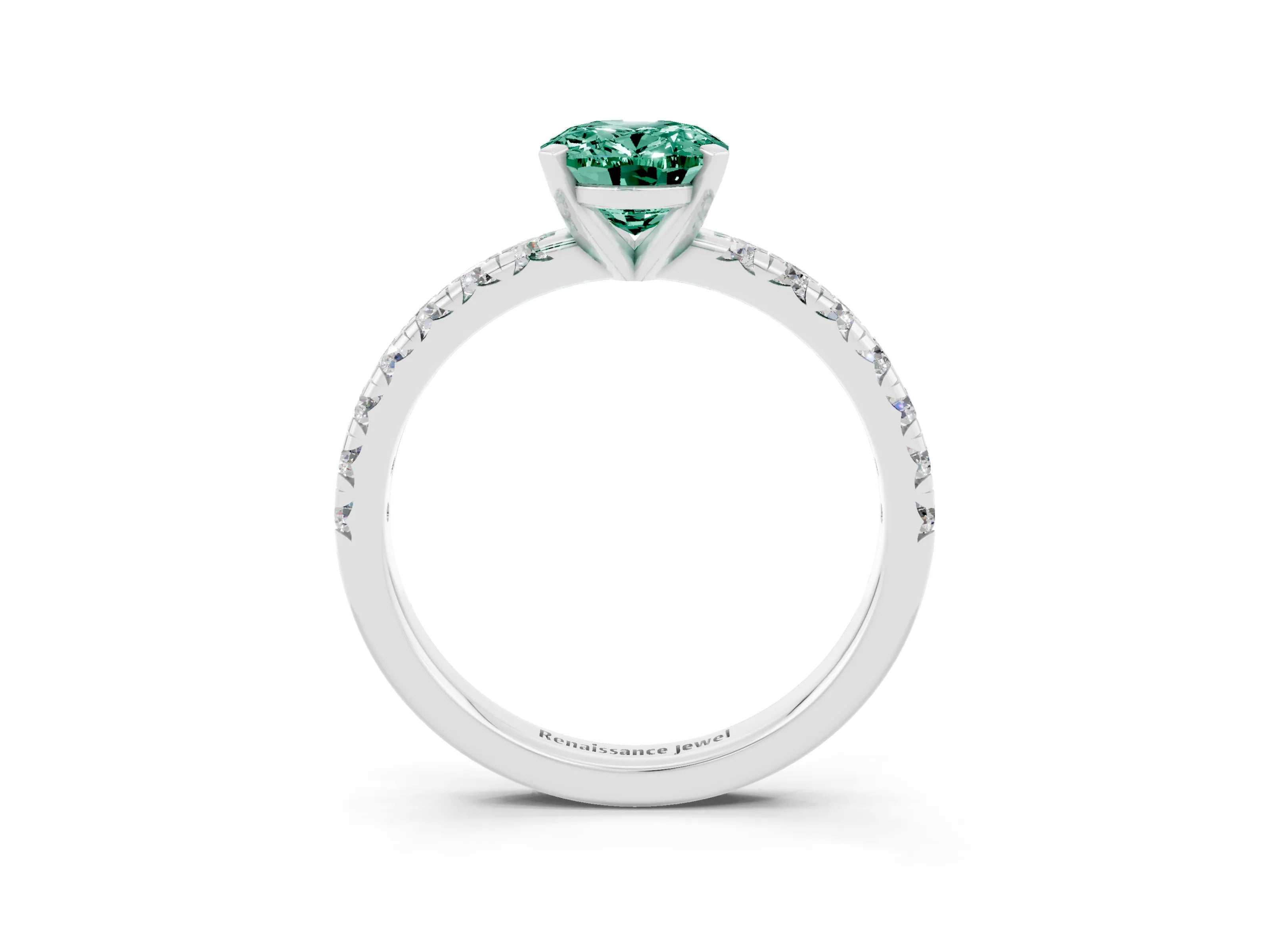 White gold Oval Cut Solitaire Pave Diamond Engagement Ring with Four-Prong Setting_3