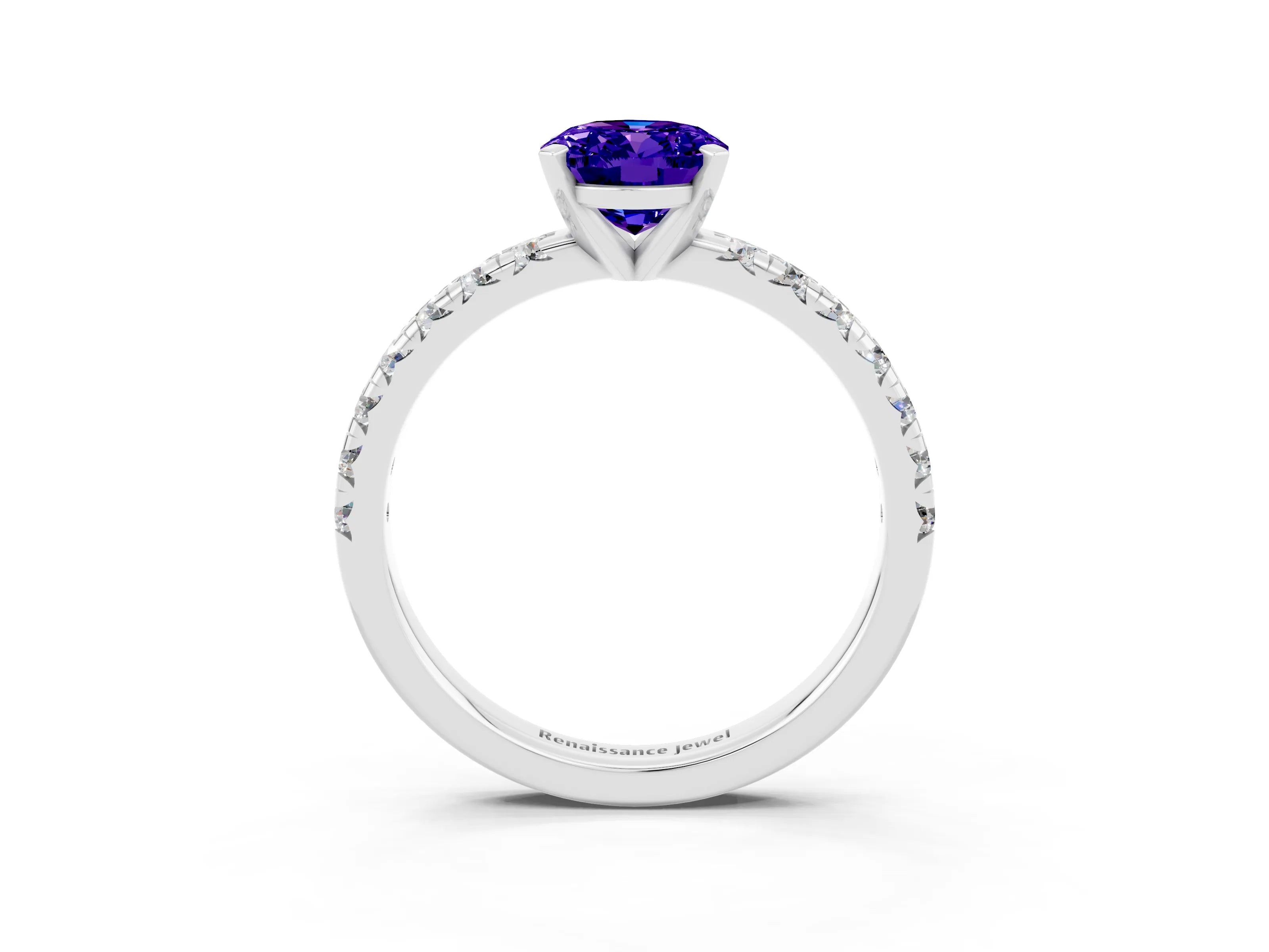 White gold Oval Cut Solitaire Pave Diamond Engagement Ring with Four-Prong Setting_3