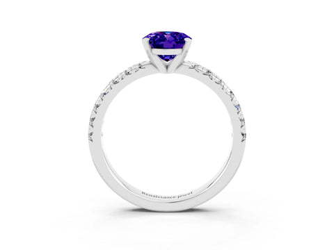 White gold Oval Cut Solitaire Pave Diamond Engagement Ring with Four-Prong Setting_3