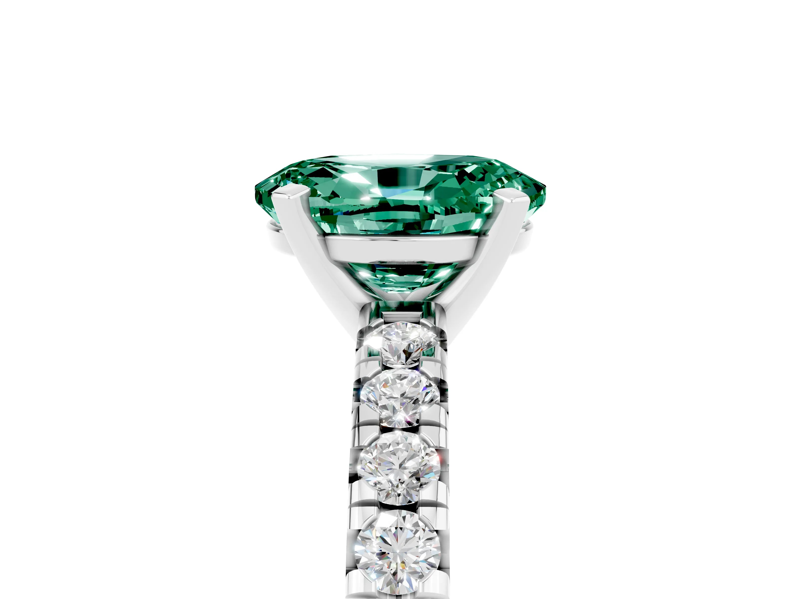 White gold Oval Cut Solitaire Pave Diamond Engagement Ring with Four-Prong Setting_5