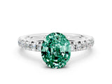 White gold Oval Cut Solitaire Pave Diamond Engagement Ring with Four-Prong Setting
