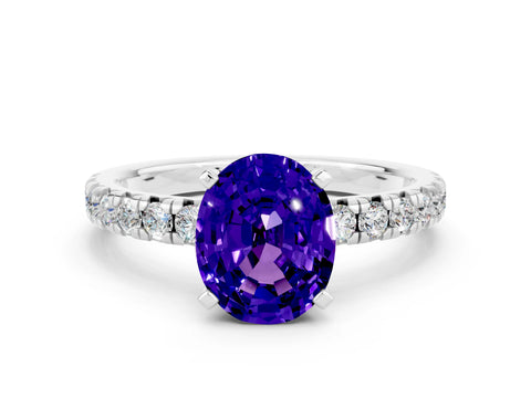 White gold Oval Cut Solitaire Pave Diamond Engagement Ring with Four-Prong Setting