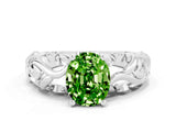 White gold Oval Cut Solitaire Peridot Leaf-Inspired Vine Band Ring with Prong Setting