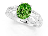 White gold Oval Cut Solitaire Peridot Leaf-Inspired Vine Band Ring with Prong Setting_1