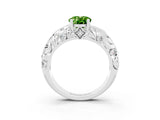 White gold Oval Cut Solitaire Peridot Leaf-Inspired Vine Band Ring with Prong Setting_3