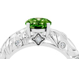 White gold Oval Cut Solitaire Peridot Leaf-Inspired Vine Band Ring with Prong Setting_4