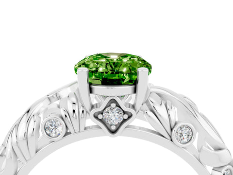 White gold Oval Cut Solitaire Peridot Leaf-Inspired Vine Band Ring with Prong Setting_4