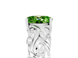 White gold Oval Cut Solitaire Peridot Leaf-Inspired Vine Band Ring with Prong Setting_5
