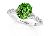 White gold Oval Cut Solitaire Peridot Ring with Pave Band and Four-Prong Setting_1
