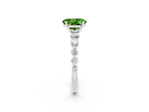 White gold Oval Cut Solitaire Peridot Ring with Pave Band and Four-Prong Setting_2
