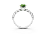 White gold Oval Cut Solitaire Peridot Ring with Pave Band and Four-Prong Setting_3