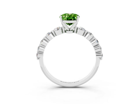 White gold Oval Cut Solitaire Peridot Ring with Pave Band and Four-Prong Setting_3