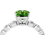 White gold Oval Cut Solitaire Peridot Ring with Pave Band and Four-Prong Setting_4