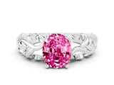White gold Oval Cut Solitaire Pink Sapphire Leaf-Inspired Vine Band Ring with Prong Setting_24
