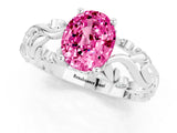 White gold Oval Cut Solitaire Pink Sapphire Leaf-Inspired Vine Band Ring with Prong Setting_25