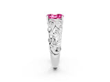 White gold Oval Cut Solitaire Pink Sapphire Leaf-Inspired Vine Band Ring with Prong Setting_26