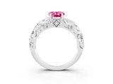 White gold Oval Cut Solitaire Pink Sapphire Leaf-Inspired Vine Band Ring with Prong Setting_27