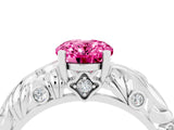 White gold Oval Cut Solitaire Pink Sapphire Leaf-Inspired Vine Band Ring with Prong Setting_28