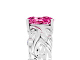 White gold Oval Cut Solitaire Pink Sapphire Leaf-Inspired Vine Band Ring with Prong Setting_29