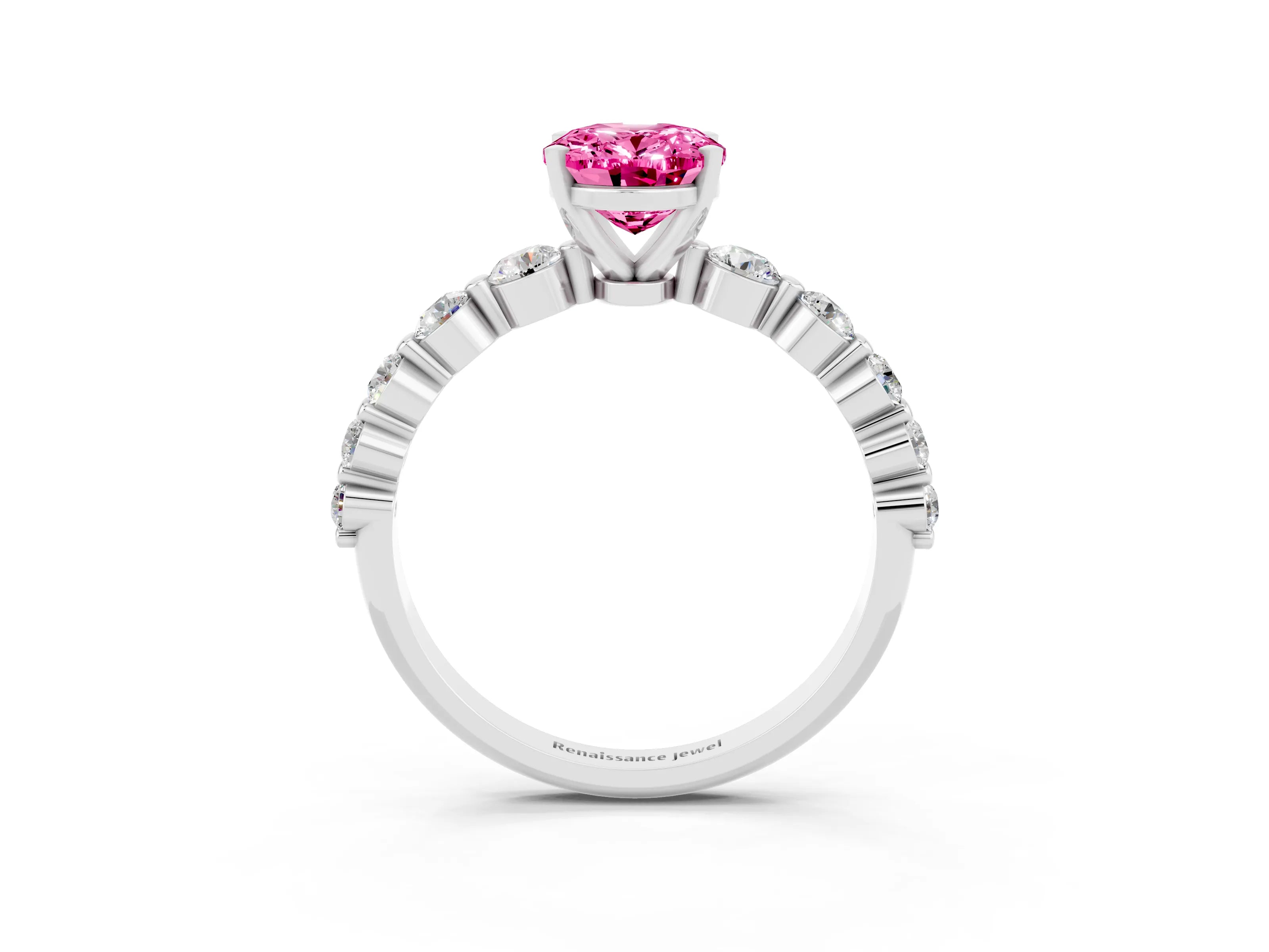 White gold Oval Cut Solitaire Pink Sapphire Ring with Pave Band and Four-Prong Setting_27