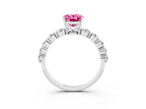 White gold Oval Cut Solitaire Pink Sapphire Ring with Pave Band and Four-Prong Setting_27