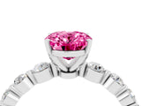 White gold Oval Cut Solitaire Pink Sapphire Ring with Pave Band and Four-Prong Setting_28