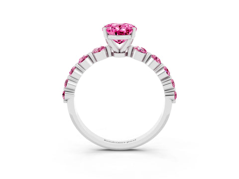 White gold Oval Cut Solitaire Pink Sapphire Ring with Pave Band and Four-Prong Setting_3