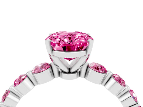 White gold Oval Cut Solitaire Pink Sapphire Ring with Pave Band and Four-Prong Setting_4