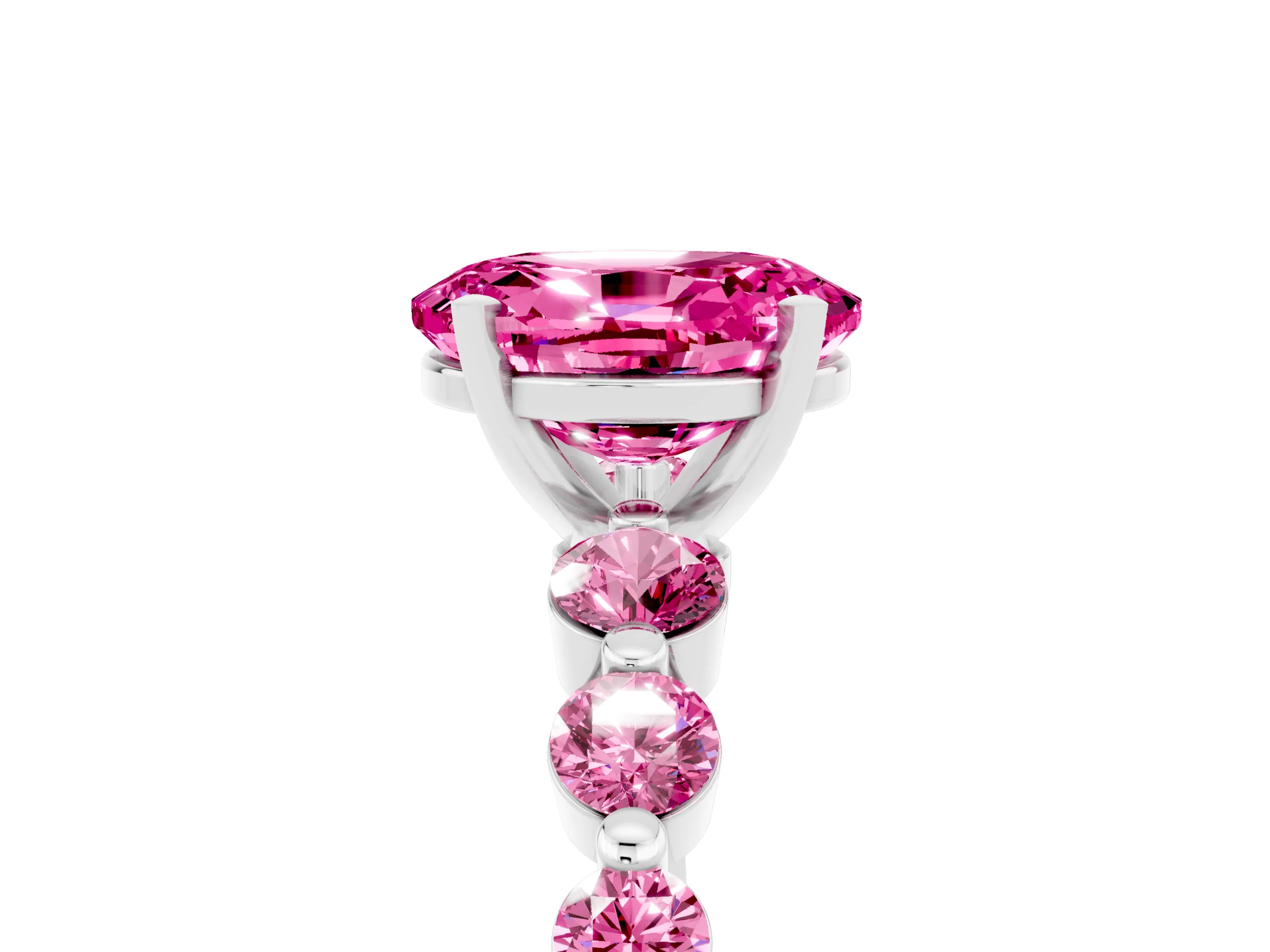 White gold Oval Cut Solitaire Pink Sapphire Ring with Pave Band and Four-Prong Setting_5