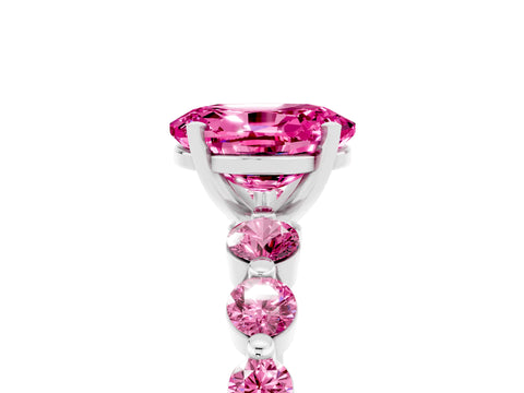 White gold Oval Cut Solitaire Pink Sapphire Ring with Pave Band and Four-Prong Setting_5