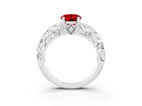White gold Oval Cut Solitaire Ruby Leaf-Inspired Vine Band Ring with Prong Setting_3