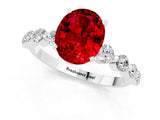 White gold Oval Cut Solitaire Ruby Ring with Pave Band and Four-Prong Setting_1