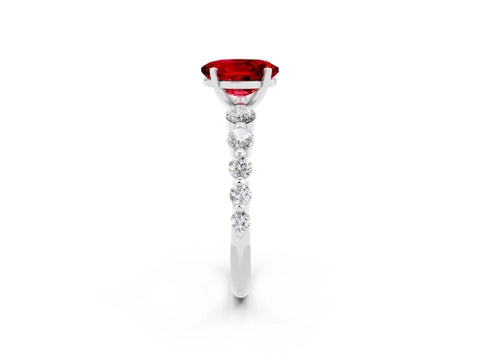 White gold Oval Cut Solitaire Ruby Ring with Pave Band and Four-Prong Setting_2