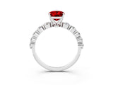 White gold Oval Cut Solitaire Ruby Ring with Pave Band and Four-Prong Setting_3