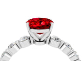 White gold Oval Cut Solitaire Ruby Ring with Pave Band and Four-Prong Setting_4