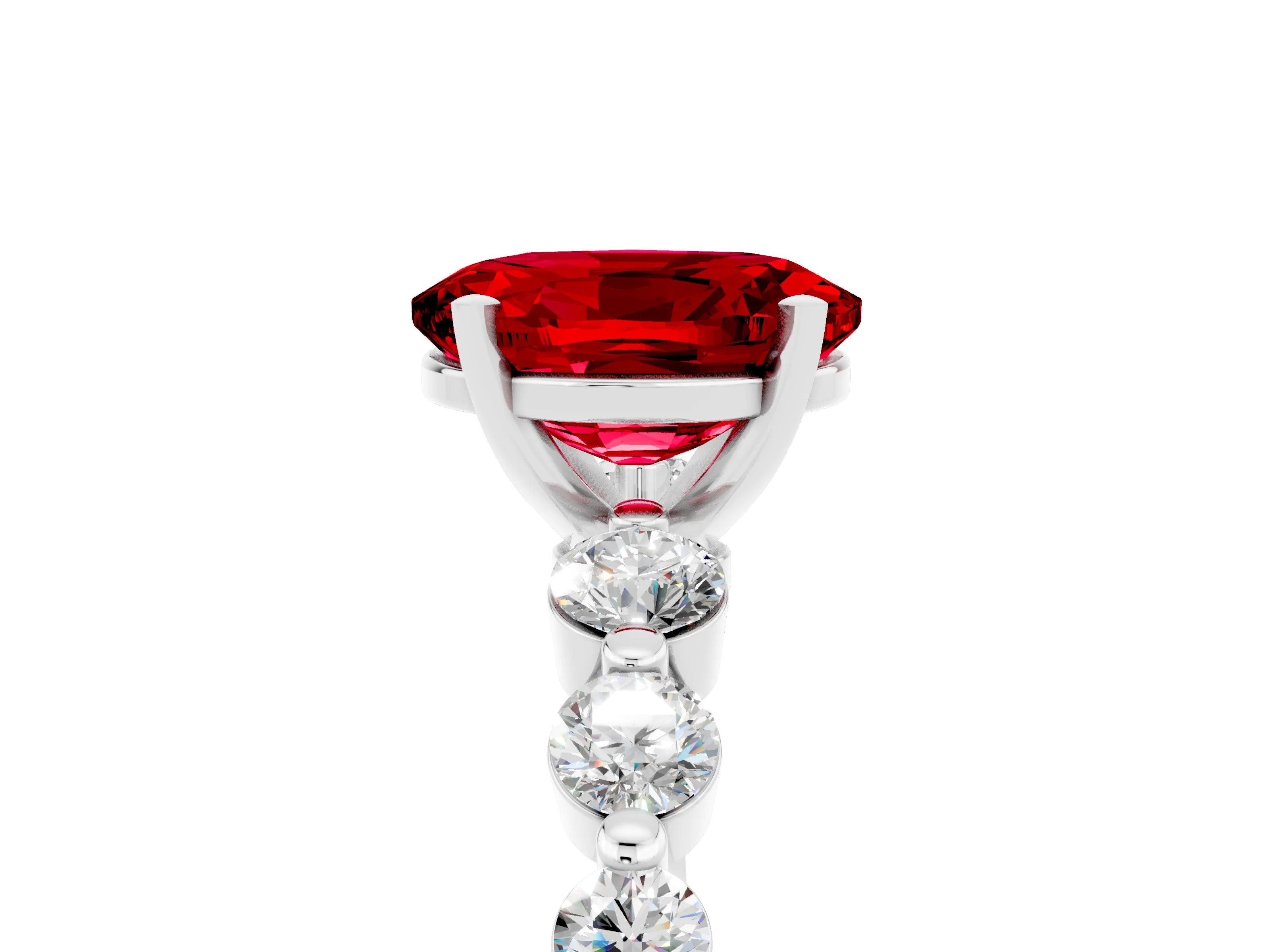 White gold Oval Cut Solitaire Ruby Ring with Pave Band and Four-Prong Setting_5