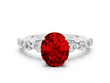 White gold Oval Cut Solitaire Ruby Ring with Pave Band and Four-Prong Setting